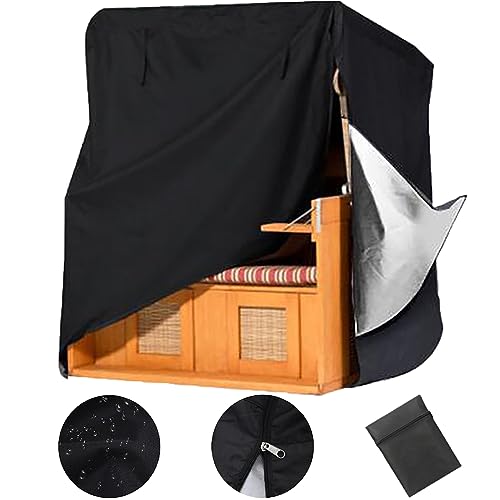 Funda Protectora para Sillón de Playa Funda Impermeable Cubierta para Silla de Playa de Mimbre 210D Oxford Protección UV Transpirable,135 * 105 * 175/140cm,Black