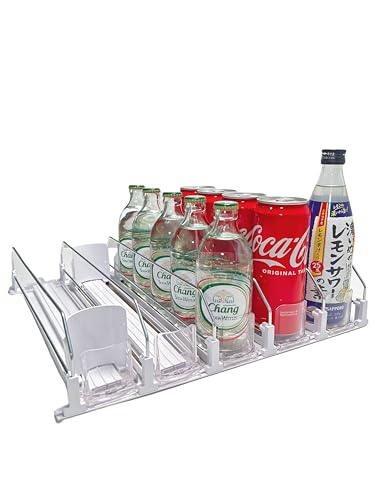 Image of Drink Organizer for Fridge Soda Can Holders Dispenser for Refrigerator Automatic Pusher Glide 6-20oz Beverage Storage 15''D x12.8''W 5 Rows