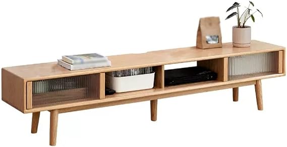 Mueble para Televisor TV Stand مع بابين زجاجيين منزلقين وأرفف مفتوحة مركز ترفيهي حديث غرفة معيشة وحدة تحكم الوسائط البسيطة Estante para Tv (A، M-180 سم)