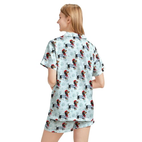 Image of Silk Satin Pajama Set for Women Summer Lounge Pjs Sets 2 Piece Suit Ladies Button Down Tops And Shorts Sleepwear