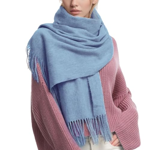 PFLife Bufanda de Lana Para Mujer 200×70cm Tacto Cachemira Invierno Grande Suave Caliente Regalo con Caja Chal y Manta Elegante (Azul Claro)
