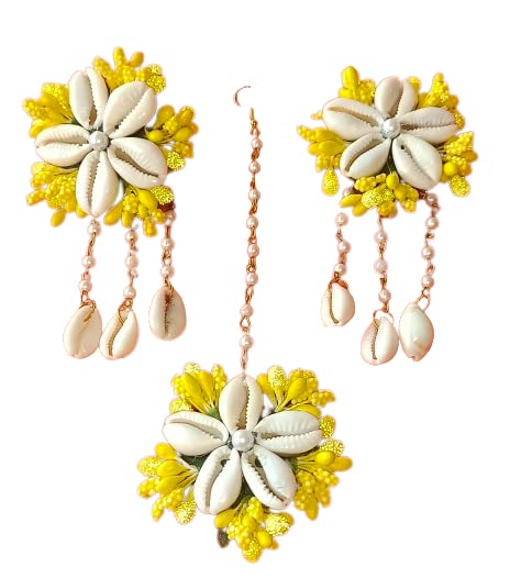 CIYA PLUS Cowrie Shell Mangtika And Earring for Haldi,Mehndi, baby shower, Set For Women And Girls. (Yellow) (B0C71DLGJN) Amazon Price History, Amazon Price Tracker