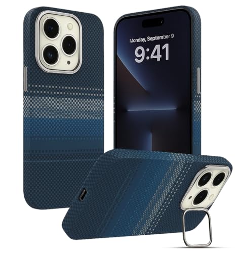 Image of AIBEX Aramid Fiber MagSafe Case Compatible for Apple iPhone 16 Pro| Slim Protective Back Cover with Built-in Magnets| Wireless Charging Support| Camera Ring Stand| Shockproof with Air Guard Corners