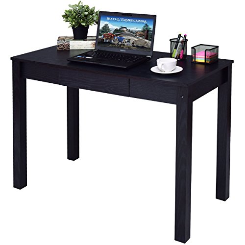 Tangkula Computer Drawer, Home Office Compact Efficient Laptop PC, Wood Workstation Desk,Writing Study Table, Black