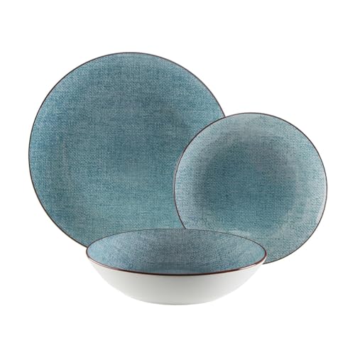 Versa Vajilla 18 Piezas Tela, Estilo Moderno, 3x26,5x26,5 cm, Porcelana, Azul Versa Vajilla 18 Piezas Tela, Estilo Moderno, 3x26,5x26,5 cm, Porcelana, Azul