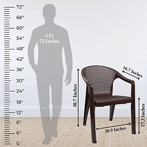 Image of ITALICA Oxy Plastic Arm Chair for Home /Glossy+Matte Finish Chair for Office, Living Room, Dining Room, Kitchen /Plastic Chairs for Balcony (5202, Brown, Set of 2 Chair, KFE)