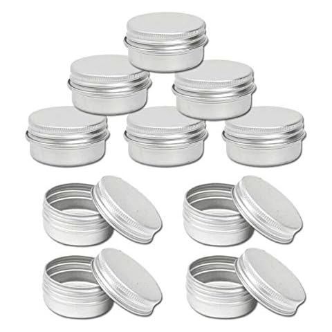 Rfvtgb 25Pcs Aluminum Tin Jars, 15ml Empty Ointment Cosmetics Container Pots with Screw Lids, Round Small Metal Tins Jars for Cream, Sample, Powder, Candle, Makeup Storage(15ml) Cover
