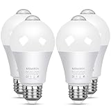 MikeWin Dusk to Dawn Light Bulbs,A19 12W(100W Eqv.) Sensor LED Bulb,Auto On Off,Photocell Detector,3000K Warm White, E26,Security Lighting for Indoor Outdoor for Porch Garage Patio Front Door,4 Pack