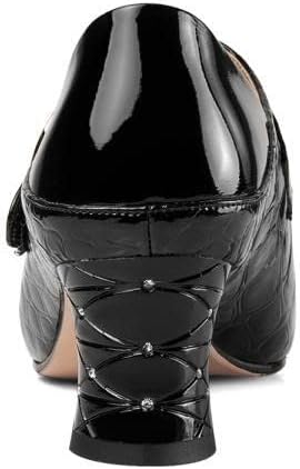 TinaCus Handmade Women's Patent Leather Stone Pattern Buckle Pointed Toe Mid Chunky Heel Shoes