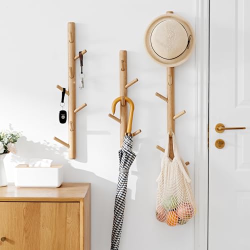 Perchero vertical para pared moderno de madera para sombreros y bolsos de entrada 3