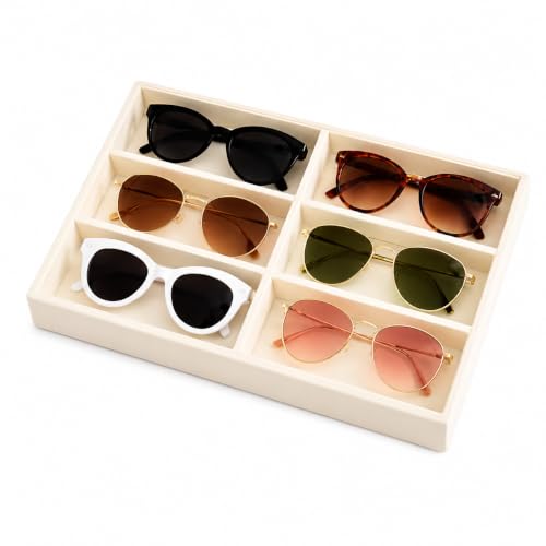Image of 6 Slot Sunglasses Organizer Tray for Drawer, Cream | Keeps eyeglasses, goggles, readers and shades arranged neatly in wardrobe, closet, drawer, dresser or dressing table daily