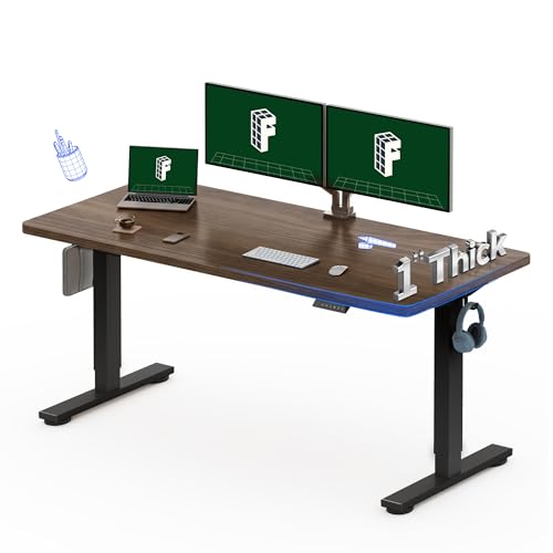 Image of FLEXISPOT 60 inchx24 inch Electric Standing Desk, Black Walnut | One-Piece Desktop, 1 inch Thick Top, Height Adjustable, Stable Steel Frame, Home Office & Multi-Monitor Setup