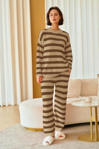 Image of SENSERISE Womens Striped Set Sweater Lounge Sets