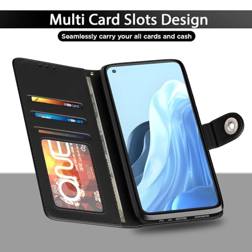 Image of Pikkme Flip Cover Leather Finish | Inside TPU with Card Pockets | Wallet Stand and Shock Proof | Complete Protection Button Flip Case for Oppo A78 4G (Black)