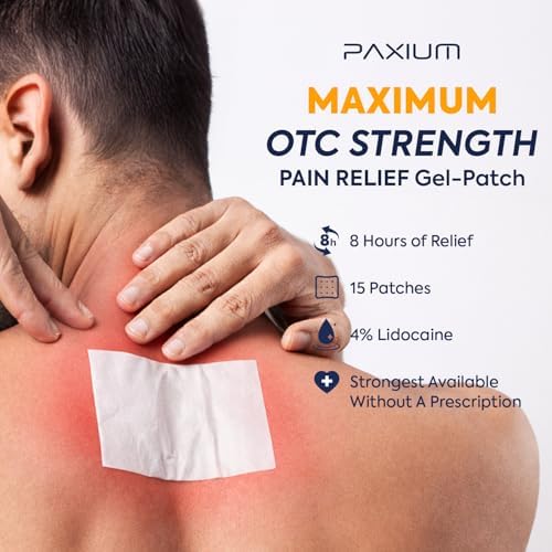 Paxium 4% Lidocaine Patches Maximum Strength – Topical Pain Relief Patch for Back, Neck, Shoulders, Knees & Elbows – 15 Count - 1