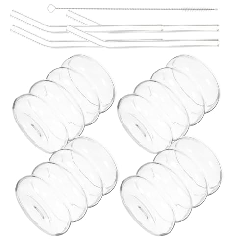 OATIPHO Ribbed Ripple Glass Cups Set with Straws...