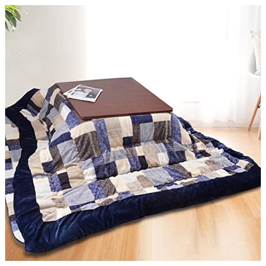 BKWJ Tatami Kotatsu -bord med värmare och filt, japanskt spisvärmebord, täcke, 29,5 tums trä fyrkantigt futonbord för vardagsrum,Blue