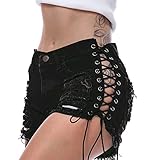 Sexy Jean Shorts Womens High Waisted Butt-Lifting Fringed Denim Short Lace Up Stretch Night Party Mini Hot Pants Beach Criss Cross Ripped Hole Bandage Denim Shorts Side Straps Sexy Mini Hot Pants