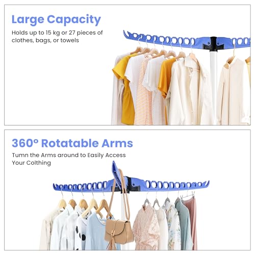 JF HOME BLISS Foldable Clothes Drying Rack Heavy-Duty Portable Garment Rack with 3 Rotating Arms Space-Saving Tripod Stand for Indoor & Outdoor Use Holds 30+ Hangers - Image 4