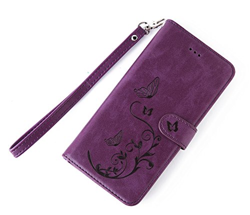 Waterfox Iphone 6/7 / 8 Plus Wallet Case With 4 Card Holder For Women, Detachable Cover Flip Folio Pu Leather Wrist Strap Removable Magnetic Kickstand With Floral Flower Design For Girls - Purple #TOP3
