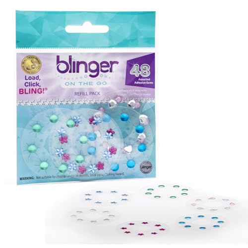 blinger® On The Go (Mini) Refill Pack | 48 Acrylic Rhinestones in 6 Discs | Exclusive for Mini blinger Gem Stamper (Fun) by blinger - Used condition - US$8.70