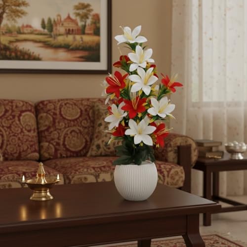 Image of Artificial Flowers with Pot for Home Decor | Artificial Plants Big Size for Living Room Decor | Premium Artificial Flower Vase for Living Room, Bedroom & Hall