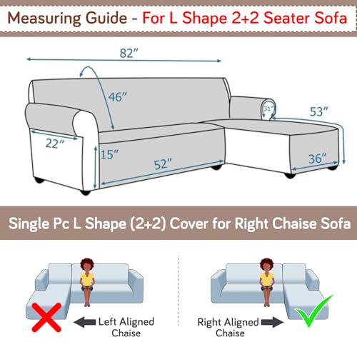 Image of HOKIPO 'Elira Series' Printed Quilted One-Piece L Shape 4 Seater (2+2) Sofa Cover Mat with Right Chaise | Anti-Slip Backing & SecureFit Belt, Parchement Beige Abstract Art (AR-6228-C6)