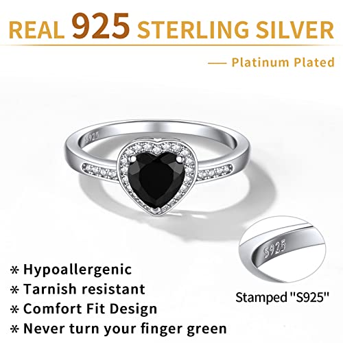 Chicsilver 925 Sterling Silver 1 Carat Heart Black Cubic Zirconia Eternity Ring For Women Cz Bridal Ring Fake Diamond Wedding Enagement Band Size 9 #TOP3