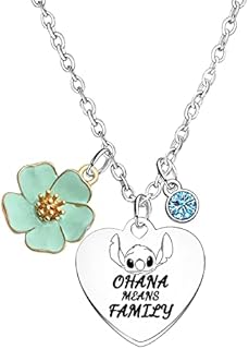 BESPMOSP OHANA Necklace OHANA Means Family Gifts for Boys Girls Cute Stitch Pendant Necklace Cartoon Stitch Gift for Women Girls Friendship Gifts Inspirational Necklace Stitch Gift for Best Friend.