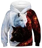 HaniLav Boys Girls 3D Tiger Print Graphic Pullover Hoodie Sweatshirts Pocket,Wolf,M