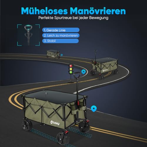 Sekey XXL Plus Bollerwagen Faltbar mit Bremsen 200L 200KG Belastbar, Extra Breite Reifen All Terrain Bollerwagen, Patentiert Zusammenfaltbar aus Vier Richtungen, XXL-PlusB 4011, Grün