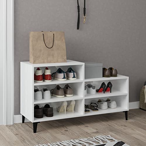 FIRBNUS Zapatero 102 x 36 x 60 cm de madera multicapa zapatero armario zapatero pequeño banco zapatero madera banco entrada mueble salón zapatero con asiento zapatero abierto blanco brillante