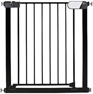 Callowesse Kemble Baby Gate for 75-82cm, Pressure Fit Stair Safety Gate - No Screws, One-Handed Opening, Red Green Lock/Unlock Indicators - Black Metal