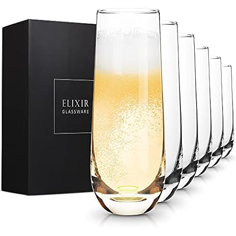 Stemless Champagne Flutes - Crystal Glass Flutes, Hand Blown - Set of 6 Stemless Mimosa Glasses, Premium Crystal - Gift for Bridal Shower, Wedding, Bachelorette Party - 8oz, Clear Cover