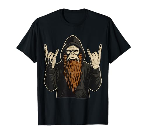 Cool Bigfoot Rock On Sign, Rock and Roll Music Sasquatch T-Shirt