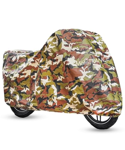 Image of Mototrance All Weather Protection Two Wheeler Cover for All Bikes /Royal Enfiled /Upto Pulsar 160CC to 350CC | Anti Dust, 100% Waterproof, Heat Resistant, UV Proof Mirror Pocket | Arid Jungle Green