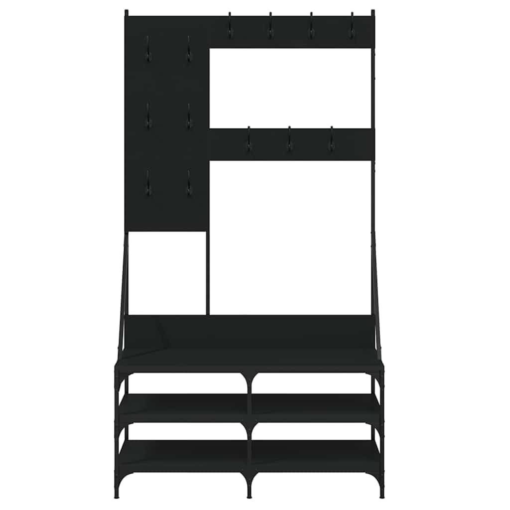 Kleiderständer mit Schuhablage Schwarz Holzwerkstoff und Metall 100x40x184 cm freistehend höhenverstellbar mit Rollen platzsparend für Schlafzimmer Flur und Wohnzimmer