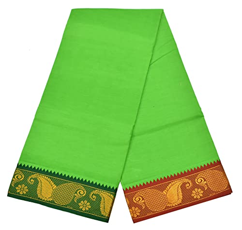 Image of TUNI MANI Men's Panchakacham Dhoti with Angavasthram Towel, Jari Border, 100% Cotton, Size: 9 X 5 (4.0mtr Dhoti, 2.25mtr Towel) (Unstitched)