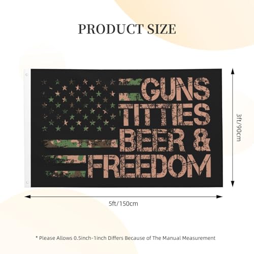 Guns Beer & Freedom Beer Flags 3x5ft Patriotic Funny Flag Humorous Single Sided Banner for Outdoor & Indoor Decoration Wall Display for Man Cave and Dorm Room