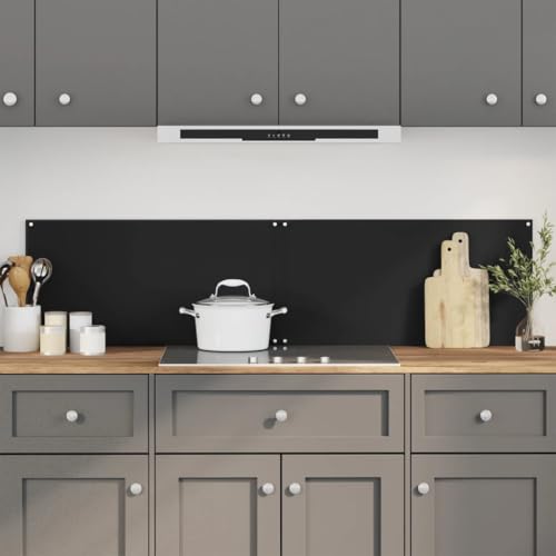 IKAYAA 2 uds Protector Salpicaduras Cocina Pared de Vidrio Templado 6 mm, Protector Pared Antisalpicaduras Cocina, Panel Protector Salpicaduras Cocina 80x50 cm, Fácil de Limpiar, Negro