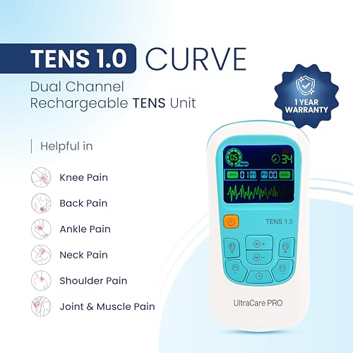 Image of UltraCare PRO TENS 1.0 TENS Machine for Pain Relief, Physiotherapy Massager, 25 Modes, 50 Intensity Levels, Rechargeable, Dual Channel, Muscle /Nerve Stimulator, White
