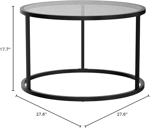 Miniatura 3 de SAYGOER Mesa de centro de cristal negro, mesas de centro redondas pequeñas de 27.6 pulgadas, mesa central moderna de vidrio templado para sala de