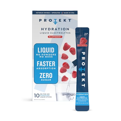 PROTEKT Electrolyte Packets for Recovery & Hydration | Organic & Sugar-Free Electrolytes Drinks | Works Faster Than Powder Drink | On-the-Go Liquid Hydration Drink | Raspberry, 10 Pack