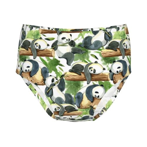 Watercolor Panda And Leaves Girls' Underwear Soft Cotton Little Girls Panties Comfort Briefs