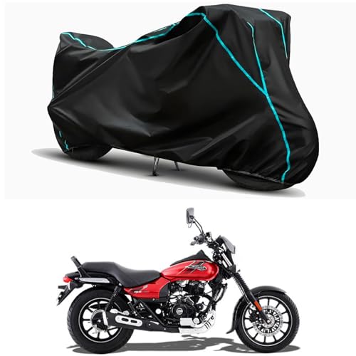 Image of Waterproof Bike Body Cover Compatible for | Bajaj Avenger Cruise 220 BS6 | Taffeta Fabric, Sky Piping Design, Bottom Elastic Fit | Dustproof, Sun UV & Rain Protection for All Weather.