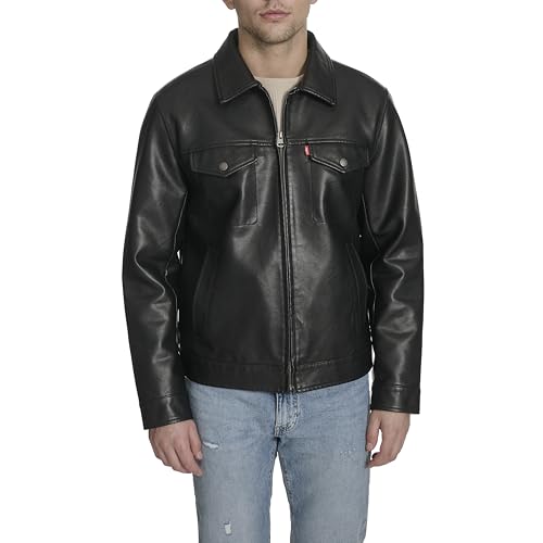 Levi's Men's Faux Leather Modern Trucker Jacket, Black, Small at