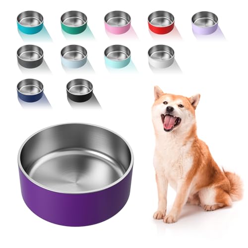 WENBOKMIN Dog Bowl, Stainless Steel Food and Water Bowl, 40oz, Purple | Non Slip Quiet Bottom, Easy to Clean, Dishwasher Safe