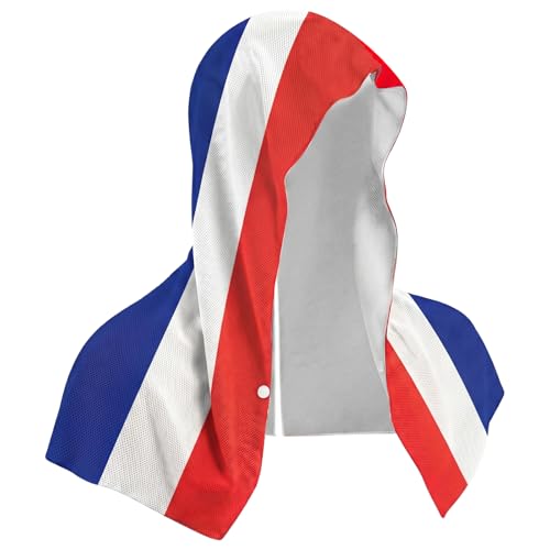 Bllavie Cooling Hoodie Towel for Neck and Face, UPF 50 Sun Protection, French Flag Ice Towel for Hot Weather, Bastille Day Gift, American Heritage, Les Bleus Fan Gear, Reusable (French Flag)