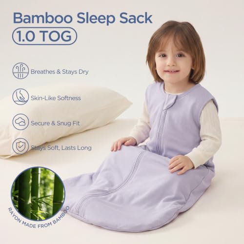 Image of Duomiaomiao 2 Pack Buttery Soft Wearable Blanket Rayon Made from Bamboo Baby Sleep Sack 0-6 Months 1.0 TOG, Premium Baby Sleeping Bag 2-Way Zipper for Babies