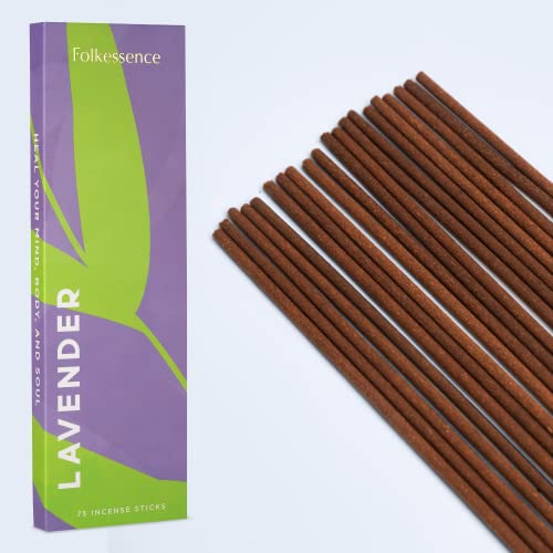 Folkulture Lavender Incense Sticks - Pack Of 75 Insenses For Positive Aura - Natural And Non Toxic Incents Matches - Organic And Slow Burning Insents Sticks - Boho Gift Box For Calm (Lavendar) #TOP4